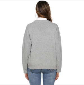 Women's V Neck Solid Drop Shoulder Pullover Sweater