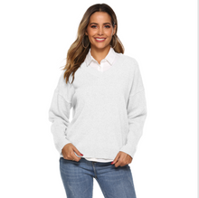 Load image into Gallery viewer, Women&#39;s V Neck Solid Drop Shoulder Pullover Sweater
