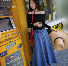 Carica l'immagine nel visualizzatore di Gallery, gonna lunga in denim coreano a vita alta da donna