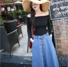 Carica l'immagine nel visualizzatore di Gallery, gonna lunga in denim coreano a vita alta da donna