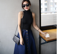 Carica l'immagine nel visualizzatore di Gallery, gonna lunga in denim coreano a vita alta da donna