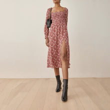 Carica l'immagine nel visualizzatore di Gallery, Abito casual midi a maniche lunghe con scollo quadrato floreale