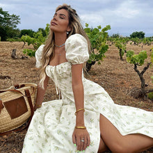 Загрузить изображение в средство просмотра галереи, Puff Sleeve Floral Tie High Slit Midi Casual Dress