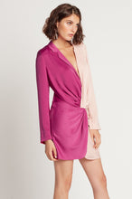 Load image into Gallery viewer, long sleeve short contrast color satin blazer dress
