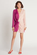 Load image into Gallery viewer, long sleeve short contrast color satin blazer dress