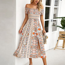 Load image into Gallery viewer, Off Shoulder Floral Printed Flare Midi Bohemian Dress
