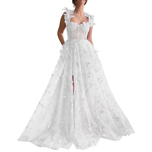 Elegant 3D Embroidery Butterfly Lace Tulle Evening Dress