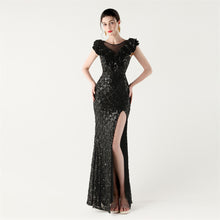 Load image into Gallery viewer, Scale Sequin Frilled Shoulder Sleeve Mermaid Evening Dress
