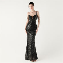 Load image into Gallery viewer, Deep V Neck Scale Sequin Mermaid Evening Dress
