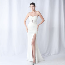 Load image into Gallery viewer, Boning Satin Slim Waist Strapless Ruched Train Evening Dress
