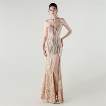 Load image into Gallery viewer, Boning Strapless Sweetheart Neck Sequin Evening Dress
