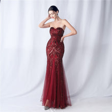 Load image into Gallery viewer, Positional Embroidery Tulle Sequin Evening Dress
