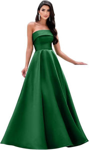 Satin Strapless Long Flare Coming-of-Age Ceremony Chorus Art Performance Event Dress