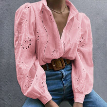 Load image into Gallery viewer, Puff Sleeve Oversized Cutout Embroidered Blouse
