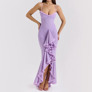 Spaghetti Backless Frilled Tulle Mermaid Dress