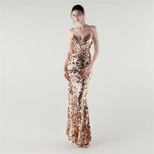 Load image into Gallery viewer, Draped Tassel Sequin Deep V Neck Backless Mermaid Evening Dress
