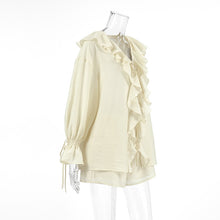 画像をギャラリービューアに読み込む, French Style V Neck Frill Shirt and Short Two Piece Set
