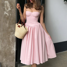 Load image into Gallery viewer, Spaghetti Cupped Slim Flare Midi Dress
