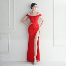 Load image into Gallery viewer, Off Shoulder High Slit Nightclub Wedding Banquet Evening Dress
