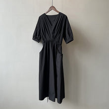Load image into Gallery viewer, Vintage V Neck Ruched Midi Dress
