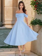 画像をギャラリービューアに読み込む, Ruched Spaghetti Off Shoulder A Line Midi Dress
