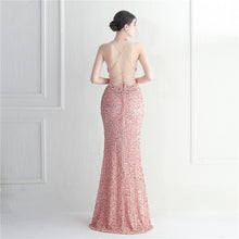 Load image into Gallery viewer, Velvet Sequin Halter Neck Spaghetti Nightclub Long Mermaid Evening Dress

