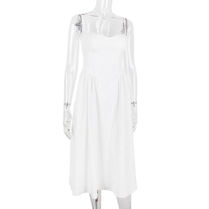 Spaghetti Cupped Slim Flare Midi Dress