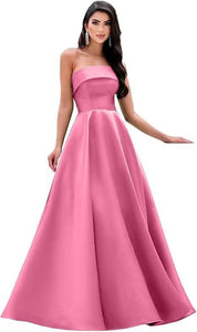 Satin Strapless Long Flare Coming-of-Age Ceremony Chorus Art Performance Event Dress