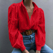Load image into Gallery viewer, Puff Sleeve Oversized Cutout Embroidered Blouse
