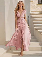 画像をギャラリービューアに読み込む, Backless V Neck Ruffle Slit Maxi Bohemian Dress
