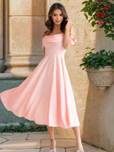 画像をギャラリービューアに読み込む, Ruched Spaghetti Off Shoulder A Line Midi Dress
