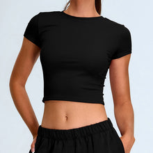 画像をギャラリービューアに読み込む, Short Sleeve Crop Yoga T shirt Quick Dry Sporty Running Gym T shirt
