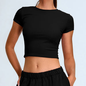 Short Sleeve Crop Yoga T shirt Quick Dry Sporty Running Gym T shirt