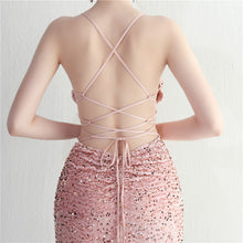 Load image into Gallery viewer, Velvet Sequin Halter Neck Spaghetti Nightclub Long Mermaid Evening Dress
