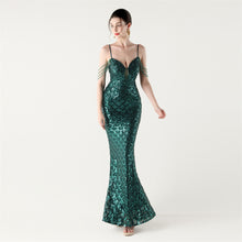 Load image into Gallery viewer, Deep V Neck Scale Sequin Mermaid Evening Dress
