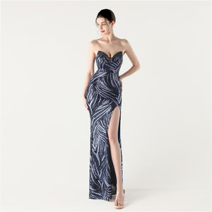 Slim Beaded Sequin Strapless Evening Dress