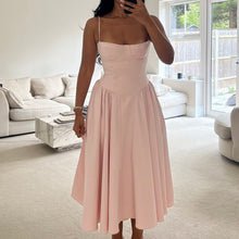 Load image into Gallery viewer, Spaghetti Cupped Slim Flare Midi Dress
