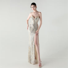 Load image into Gallery viewer, Boning Strapless Sweetheart Neck Sequin Evening Dress

