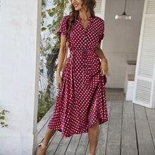 Загрузить изображение в средство просмотра галереи, Polka Dot Printed High Waist Belted Midi Dress
