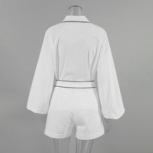画像をギャラリービューアに読み込む, Women Cotton Linen Black White Contrast Shirt Shorts Two Piece Set
