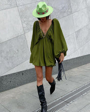 Load image into Gallery viewer, Deep V Neck Long Sleeve Mini Dress
