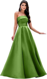 Satin Strapless Long Flare Coming-of-Age Ceremony Chorus Art Performance Event Dress