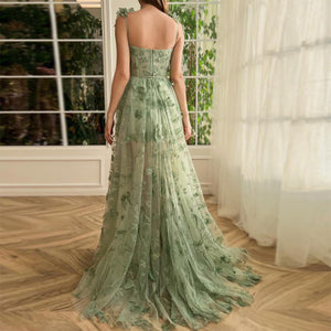 Elegant 3D Embroidery Butterfly Lace Tulle Evening Dress