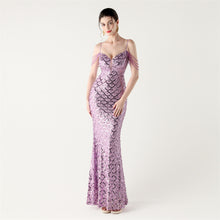 Load image into Gallery viewer, Deep V Neck Scale Sequin Mermaid Evening Dress
