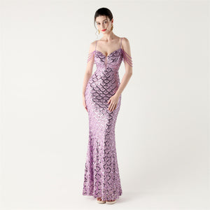 Deep V Neck Scale Sequin Mermaid Evening Dress