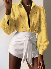 Load image into Gallery viewer, Puff Sleeve Oversized Cutout Embroidered Blouse
