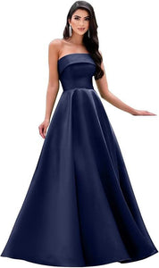 Satin Strapless Long Flare Coming-of-Age Ceremony Chorus Art Performance Event Dress