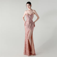 Load image into Gallery viewer, Boning Strapless Sweetheart Neck Sequin Evening Dress
