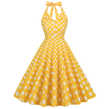 Load image into Gallery viewer, Vintage High Waist Turn-down Collar Polka Dot Holiday Banquet Halter Neck Backless Sexy Big Flare Midi Dress
