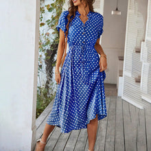 Загрузить изображение в средство просмотра галереи, Polka Dot Printed High Waist Belted Midi Dress
